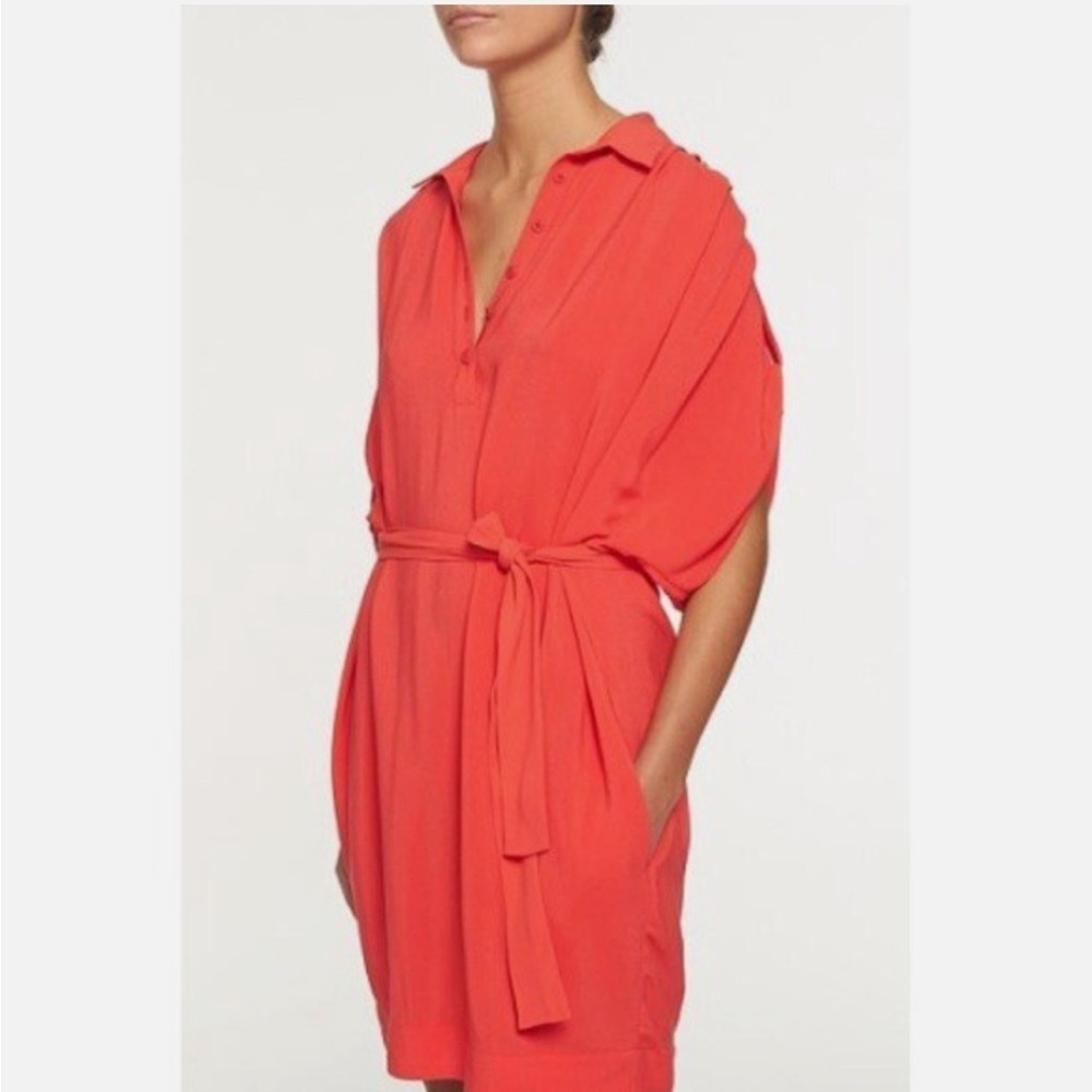 Diane Von Furstenberg Karin Shirt Dress Silk slip Mix Red Orange 10 missing belt